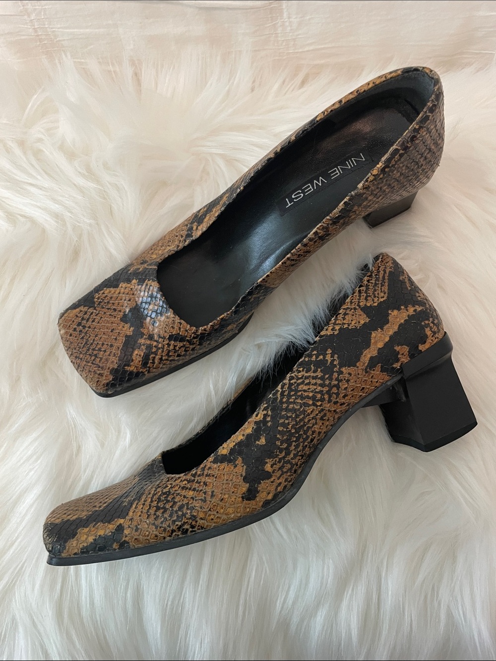 Nine West Brown Snake-Print Block Heel Pumps Sz6.5